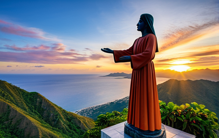 Dili Cristo Rei Sunset**

"A fully clothed woman in modest travel attire stands near the Cristo Rei statue in Dili, Timor-Leste, overlooking the ocean at sunset, appropriate content, safe for work, the sky is filled with vibrant colors, professional photography, perfect anatomy, natural proportions, well-formed hands, proper finger count, family-friendly."

**