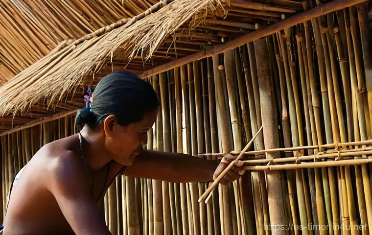 동티모르 전통 가옥 - **Prompt:** A vibrant community gathering around an Uma Lulik during a cultural ceremony in Timor-Le...