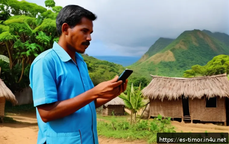 동티모르 전염병 관리 - A vibrant rural community health worker using a smartphone app to record suspected epidemic cases in...